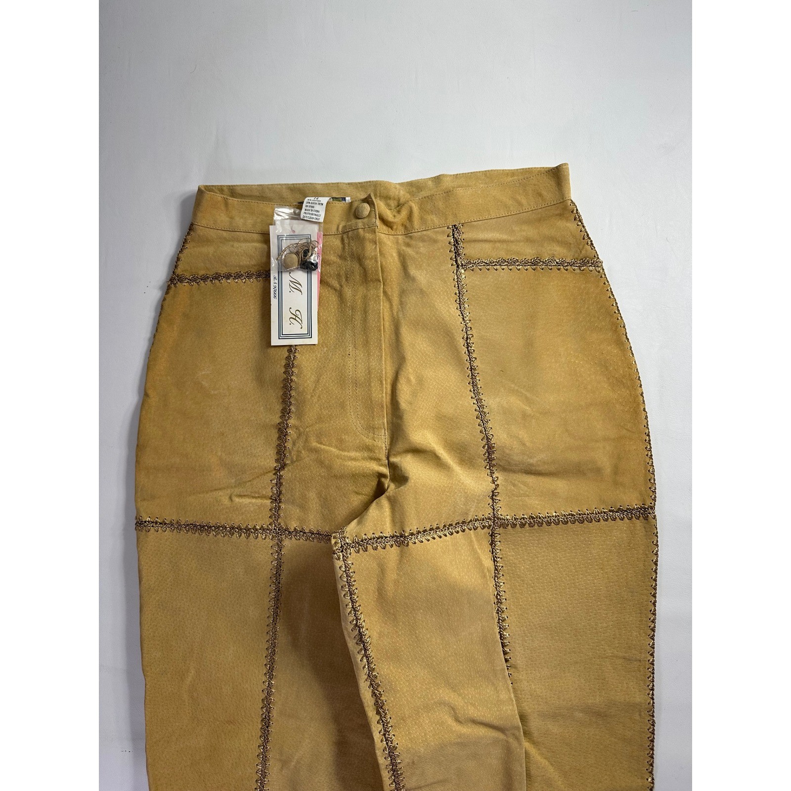 SMH Vintage Y2K Sz 14 30″ Waist Suede Patchwork Western Leather Pants Boho Flare