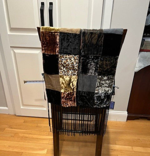 2 KENNETH COLE Reaction Velvet Scarves Tan/Black & Grey/Black Patch 68×7 Fringe