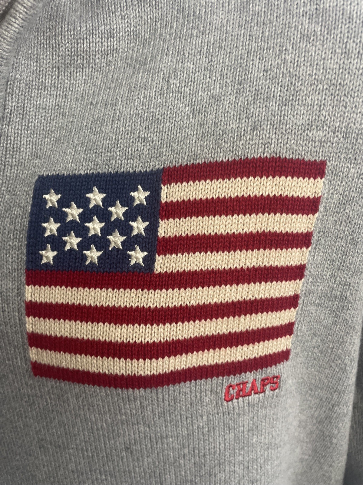 Chaps RALPH LAUREN Men’s Sweater USA American Flag Gray 1/4 Zip Size Large NWT