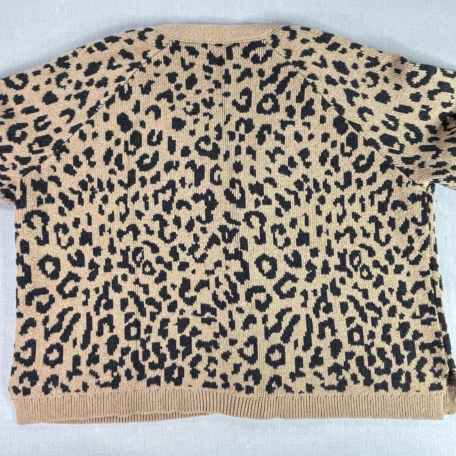 J.Crew Leopard Print Cardigan LG Tan Black Button Front Women Thick Sweater EUC