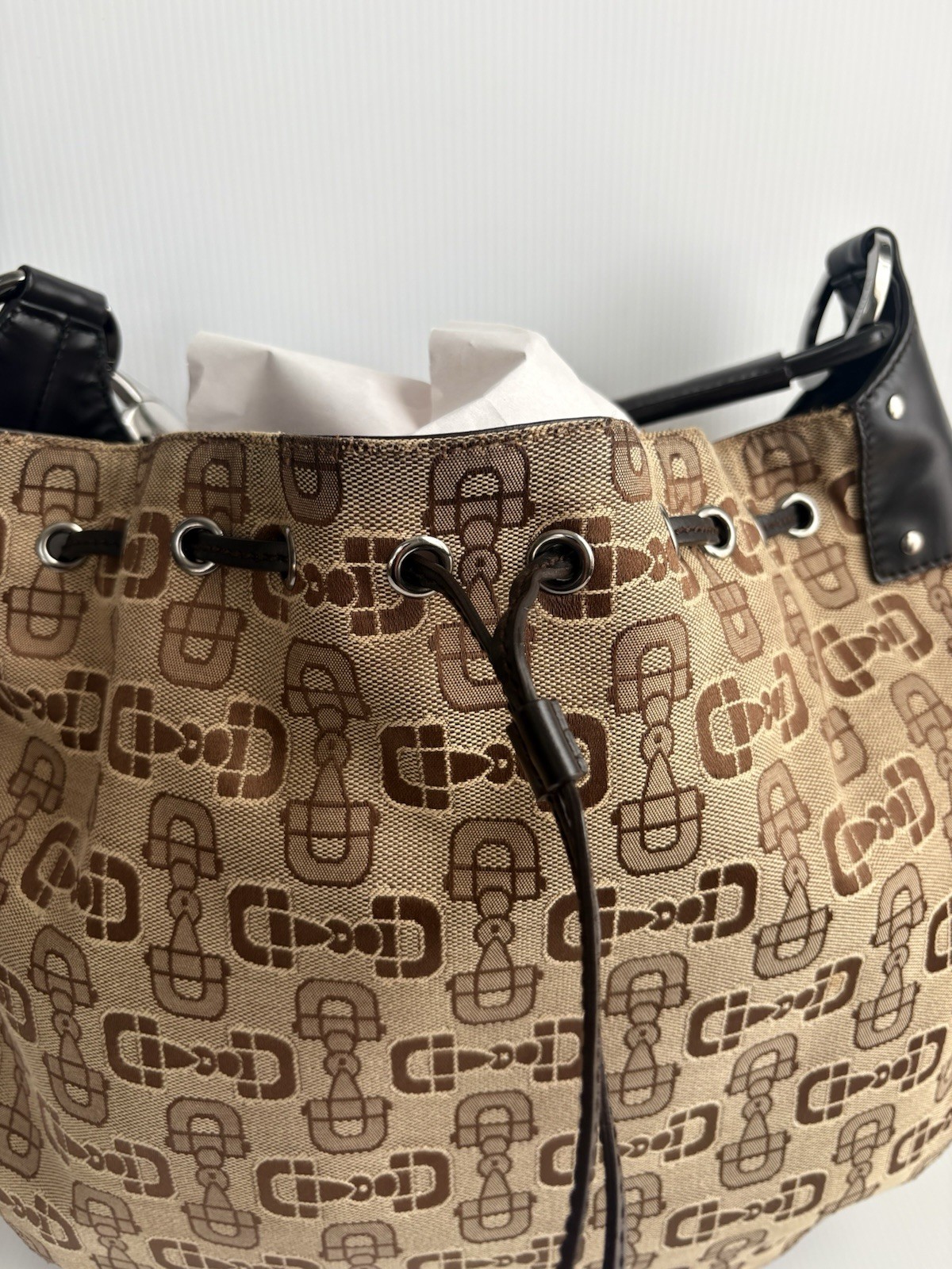 Gucci Horsebit Hobo Bag Canvas/Leather Large Tote EUC 506631