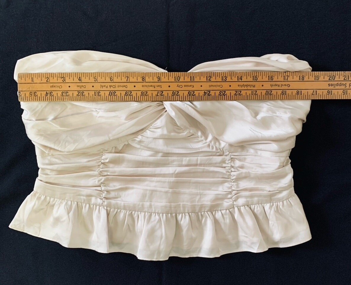 Express Strapless Peplum Pleated Satin Top Sz XL Beige Champagne Romantic Fairy