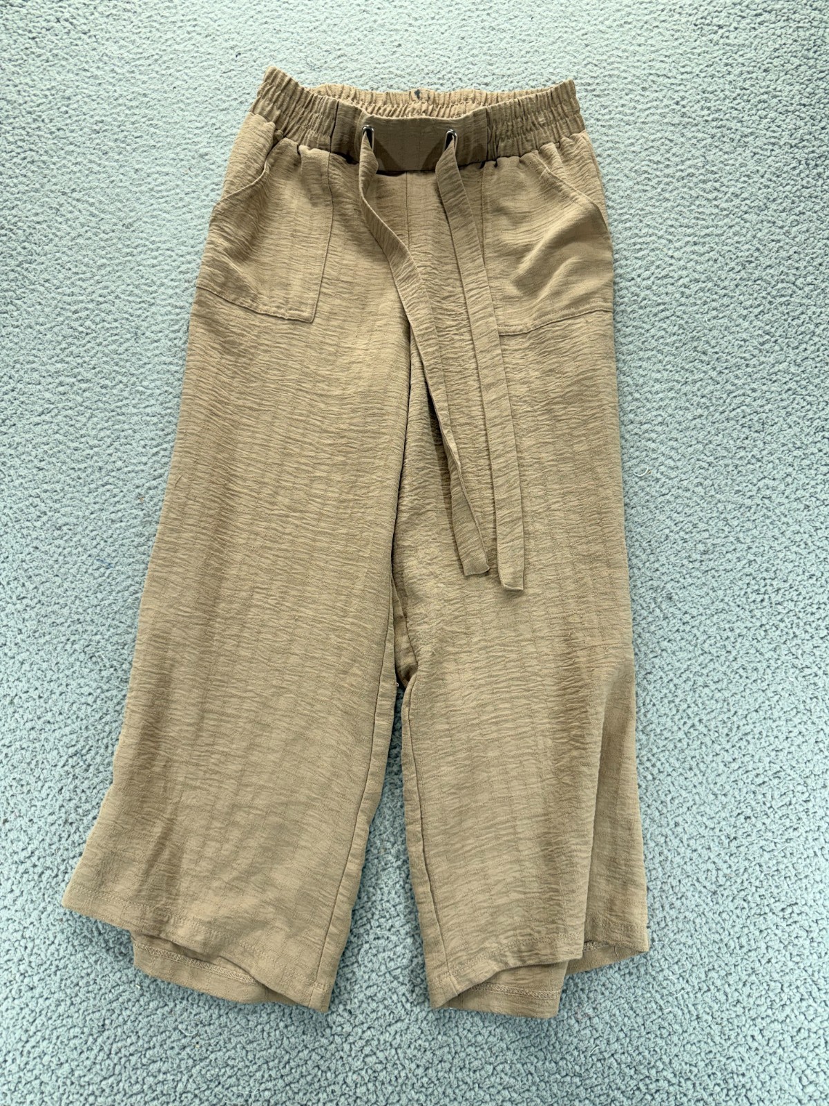 Love Scarlet Womens Elastic Waistband Belted Wide Leg Trouser Pants Tan Size M