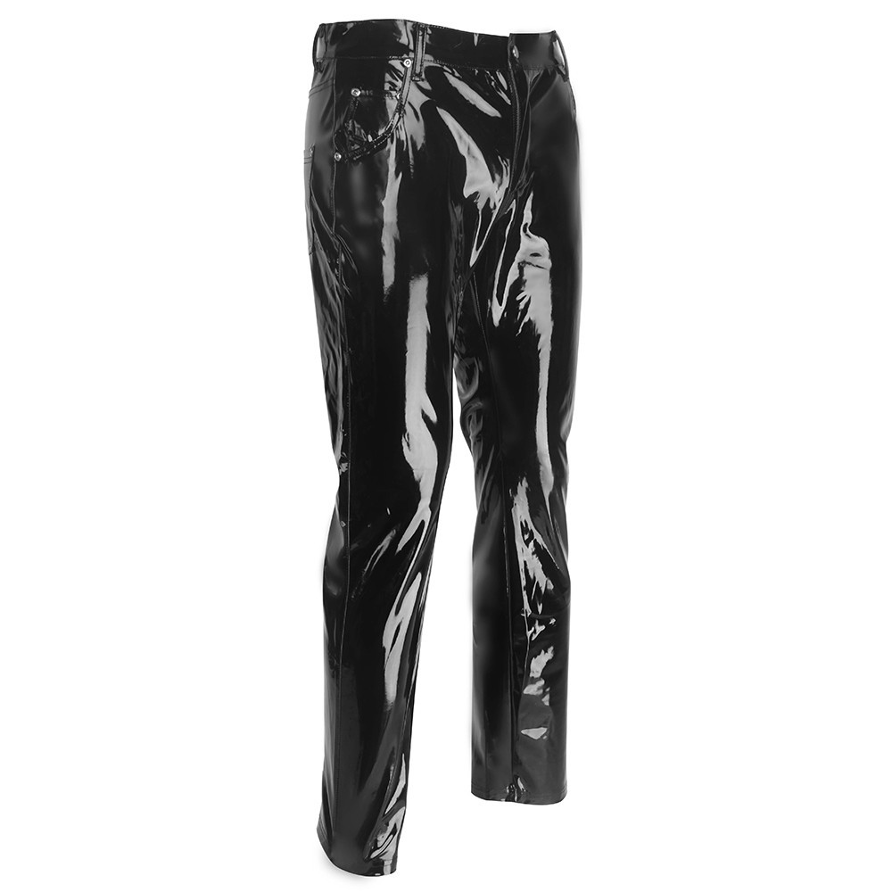Men Faux Leather PVC Pants Trousers Long Shiny Clubwear Punk Gothic Black Pants