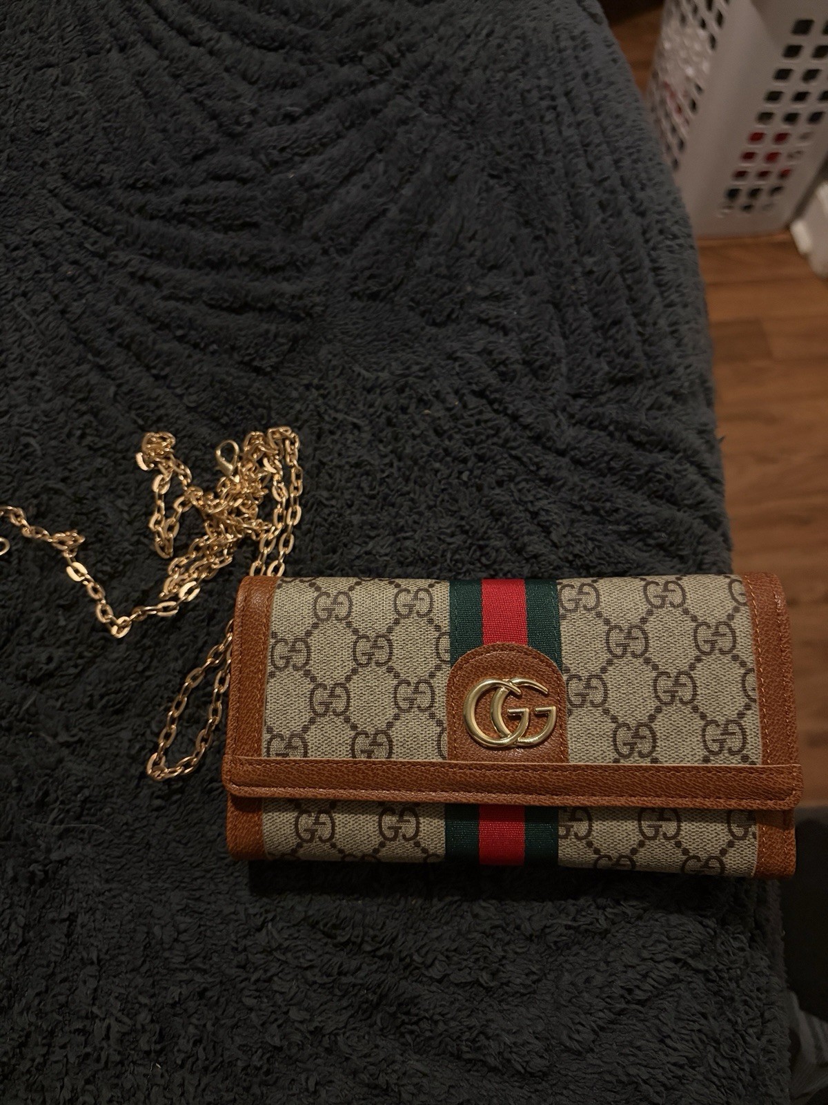 GG Monogram Wallet Crossbody with Gold Chain Used Once Or Twice Excellent Cond