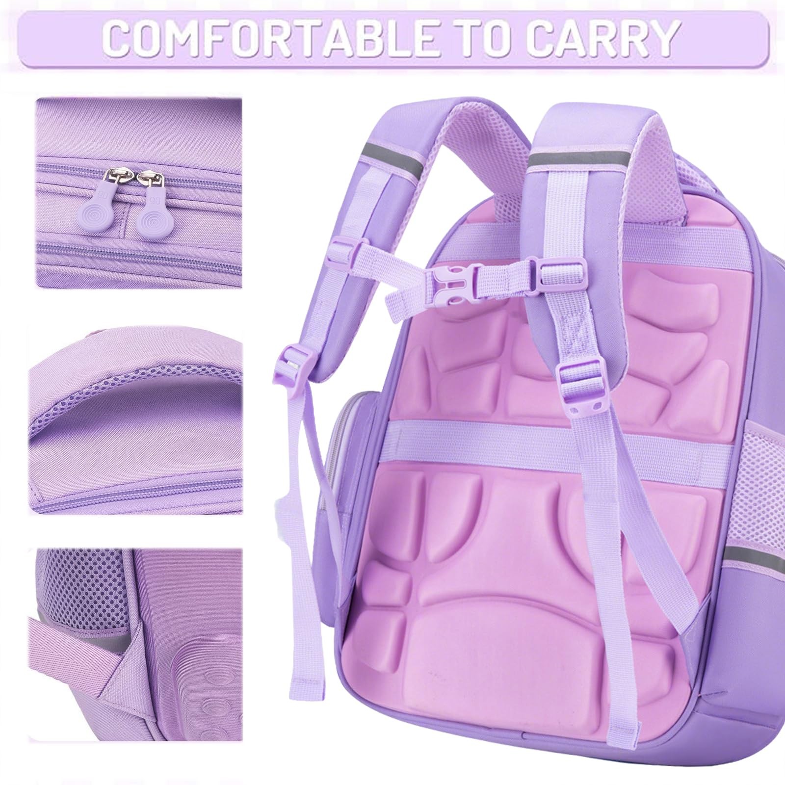 Purple School Backpack 16.5×11.8×7.9in Waterproof Large Capacity – Includes