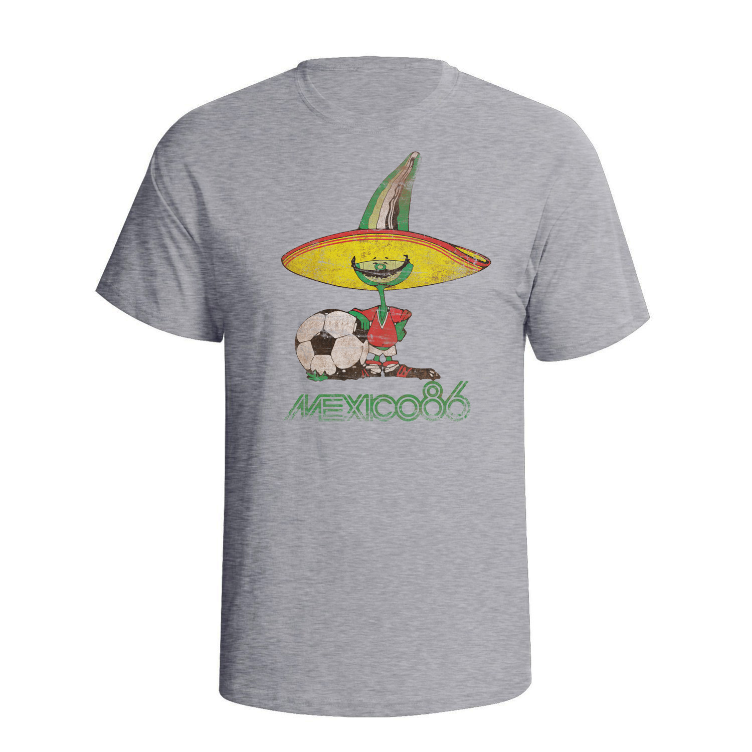 Mexico 86 Pique Mens Quality Cotton T-Shirt Classic FOOTBALL World Cup Distress