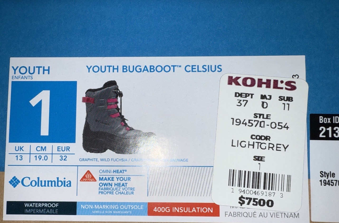 NEW Columbia Bugaboot Celsius Waterproof Snow Boots Youth Girl’s Size 1 Graphite
