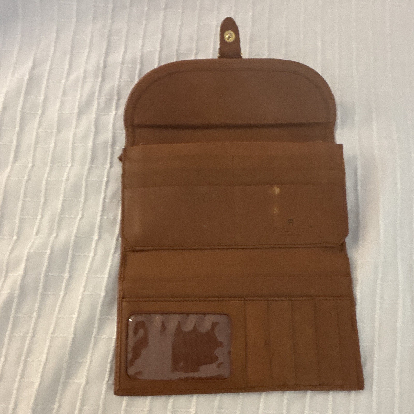 Etienne Aigner Brown Wallet Buckle Flap Logo Folding Credit Card Holder