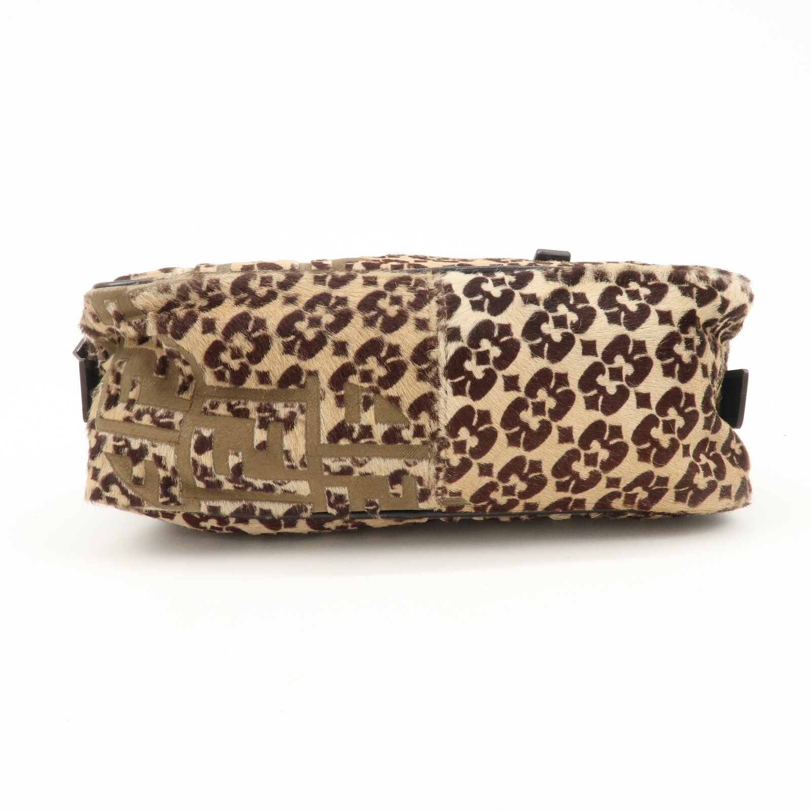 FENDI FF Mini Boston Bag Hand Bag 8BN004 Unborn Calf Leather Auth Used
