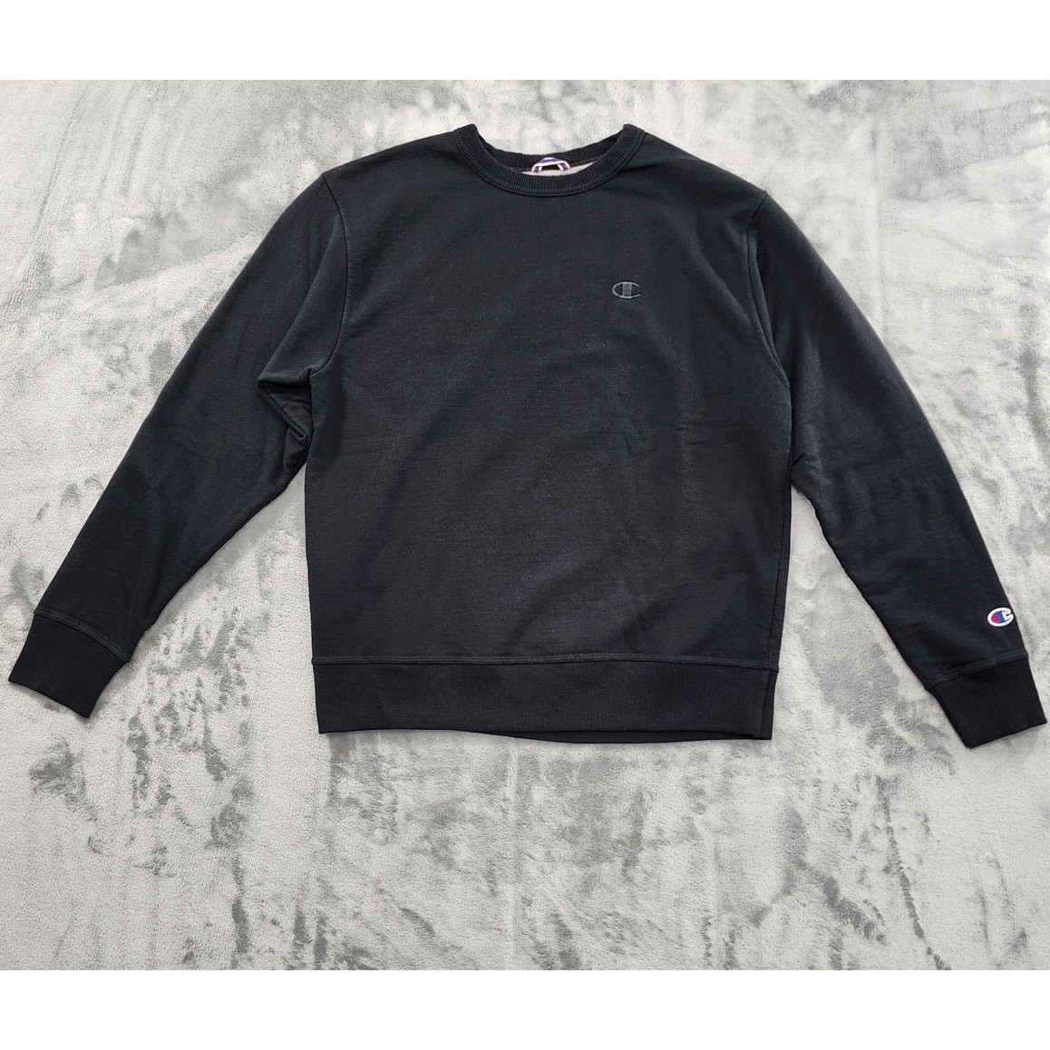 Champion PowerBlend Crew Neck Logo Pullover Sweatshirt Size M Black Athletic