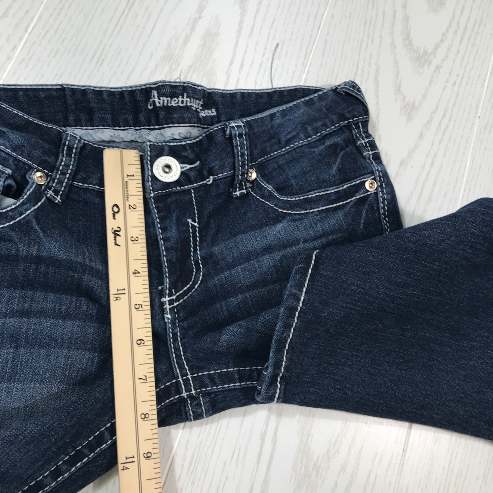 Amethyst Jeans Womens 7 Dark Wash Bootcut Stretch Mid Rise Button Flap Y2K