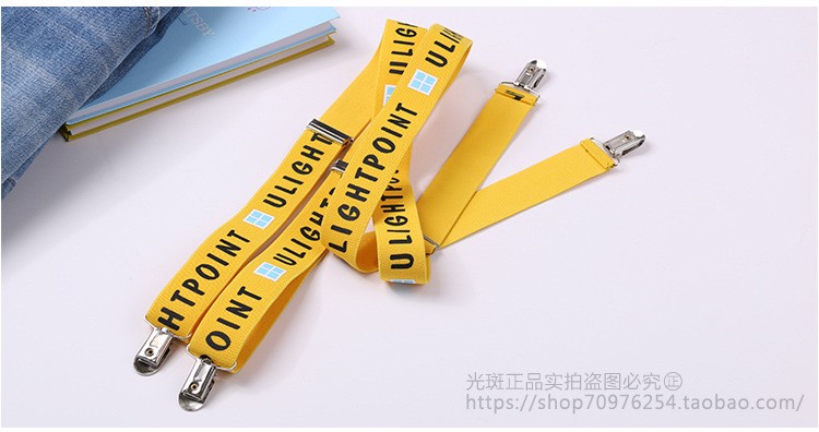 Yellow Letter Braces Elastic Strap 4 Clips Mens Suspenders Heavy Duty X-shape
