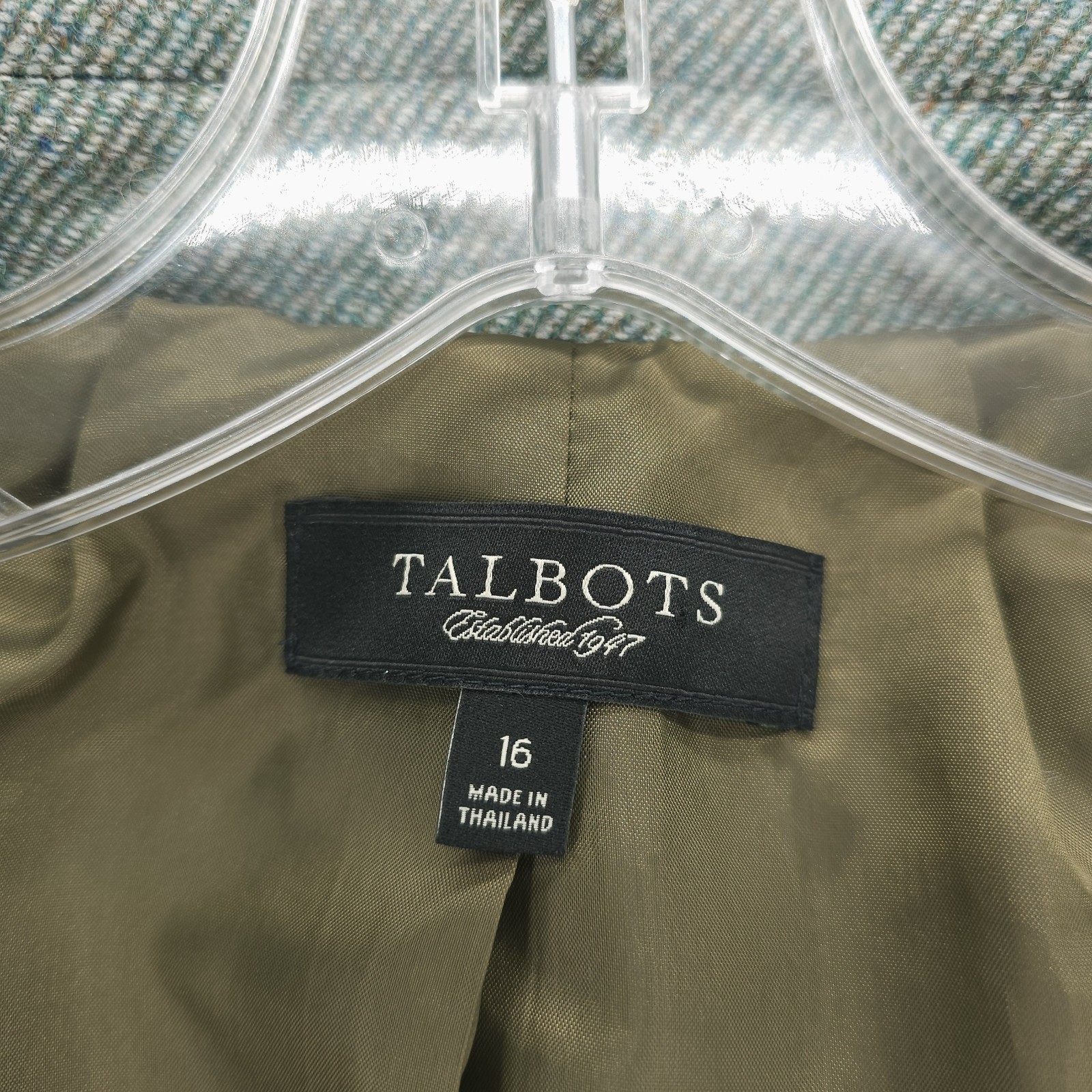 TALBOTS Green Blazer Jacket Wool Blend Lined Career Size 16