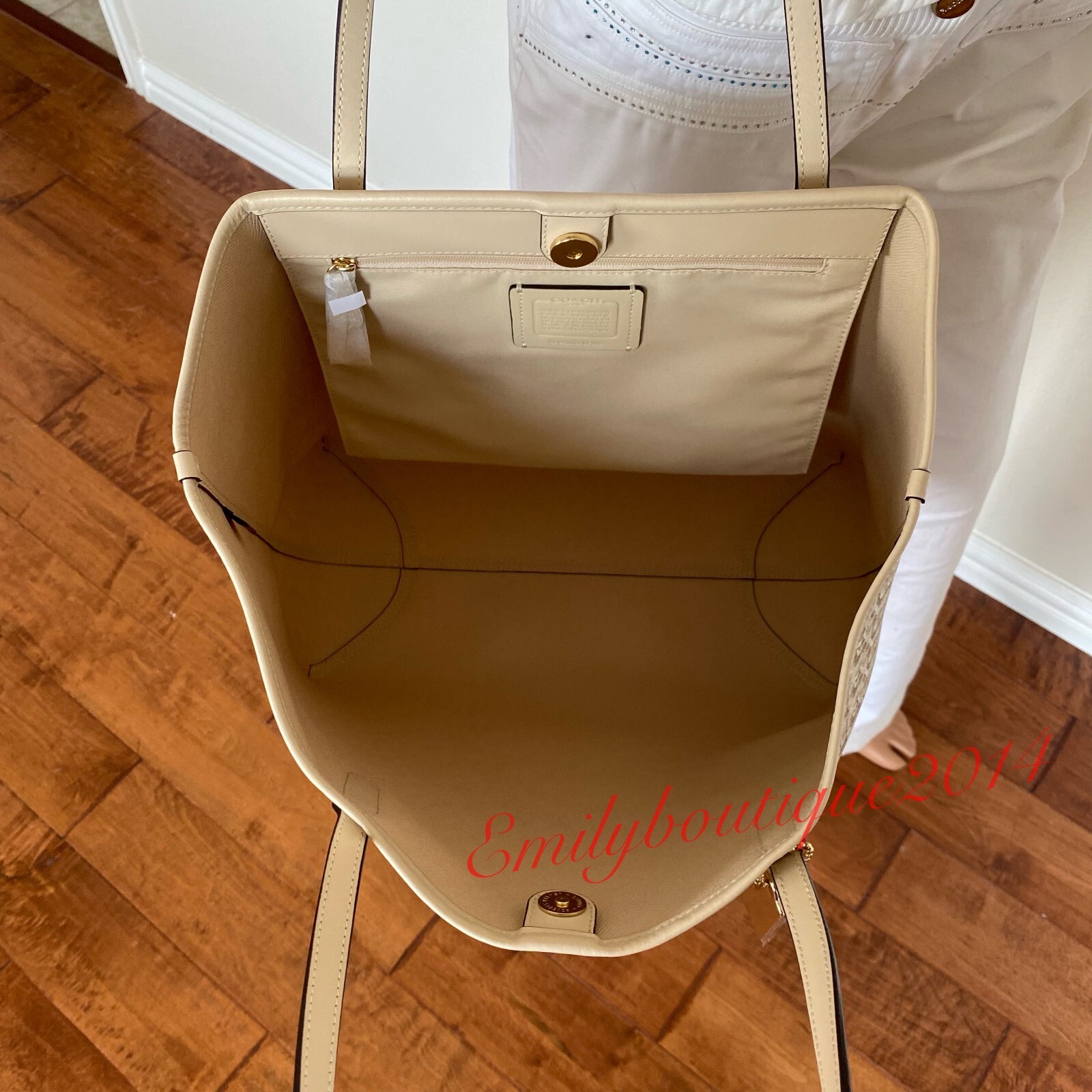NWT Coach CF342 City Tote with Monogram Print in Canvas & Leather Gold Chalk Bag