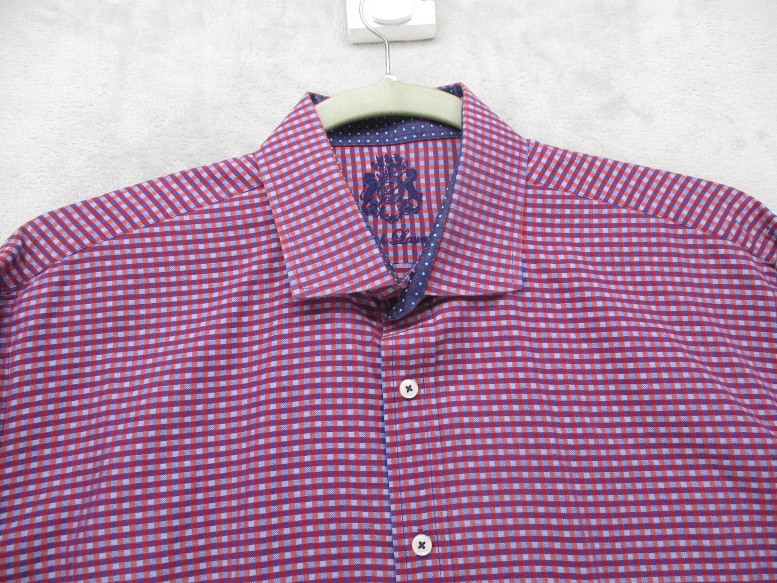 Eligish Laundry Button Up Shirt Men’s XL Red Blue Purple Geometric Plaid Cotton