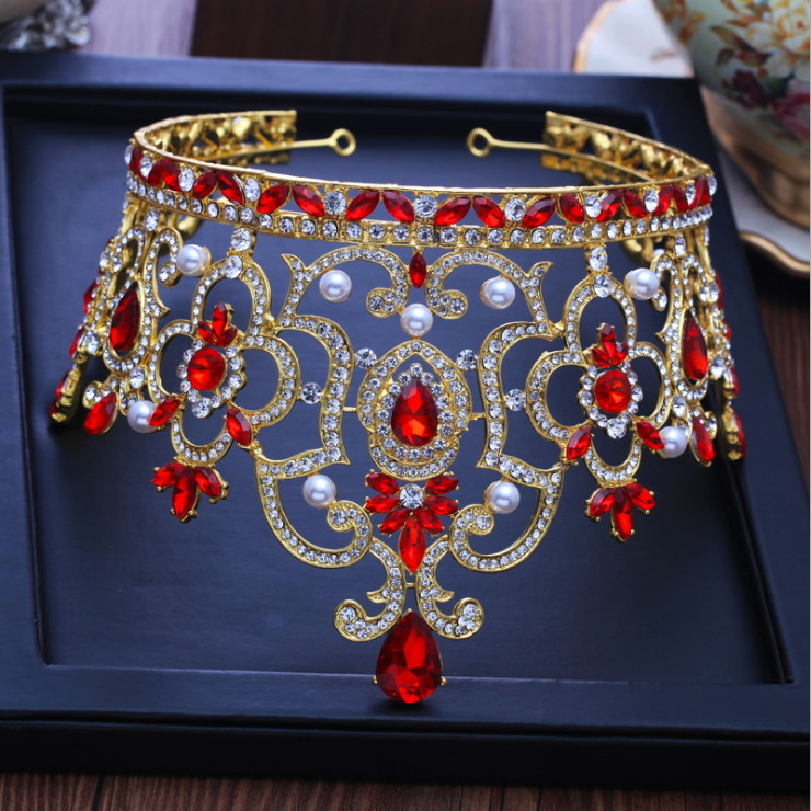 14cm Tall Large Red Crystal Crown Tiara Wedding Prom Queen Princess For Women