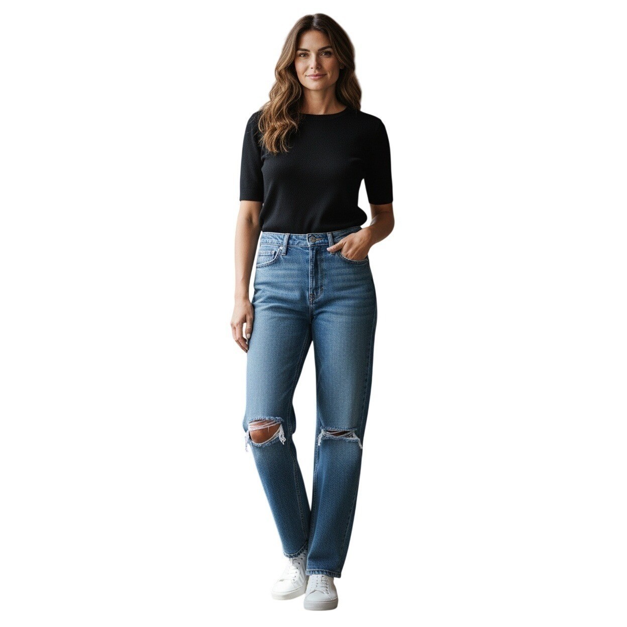ZARA High Waist Straight Leg Distressed Blue Jeans 2 26×33 Tall 90s Grunge Y2K