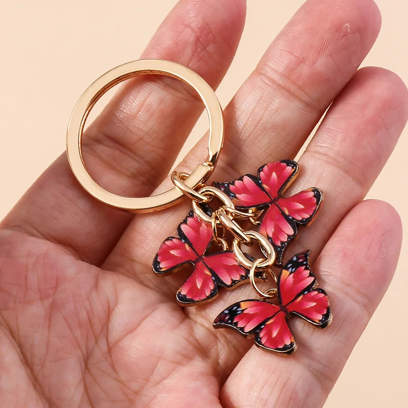 Cute Colorful Butterfly Keychains Enamel Animal Keyrings Souvenir Gift for Women