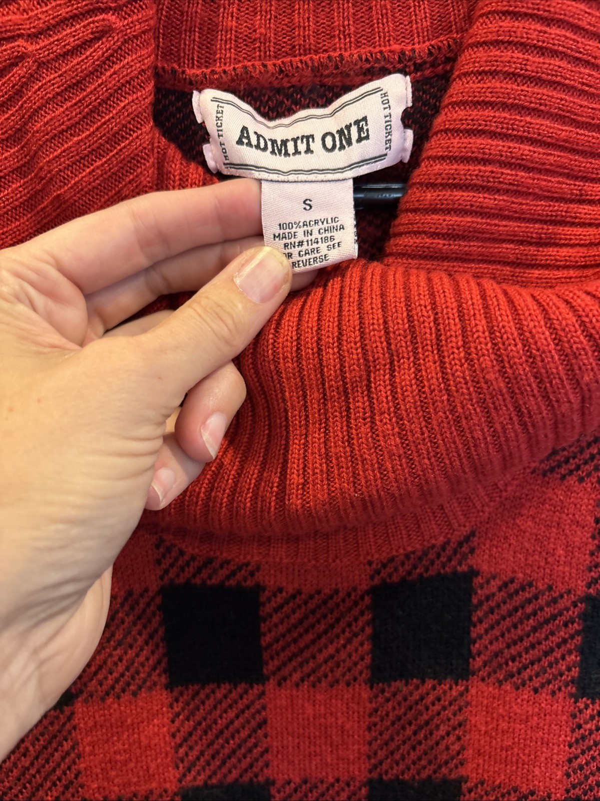 Admit One Red & Black Plaid Short Sleeve Knit Sweater Dress Junior Size S