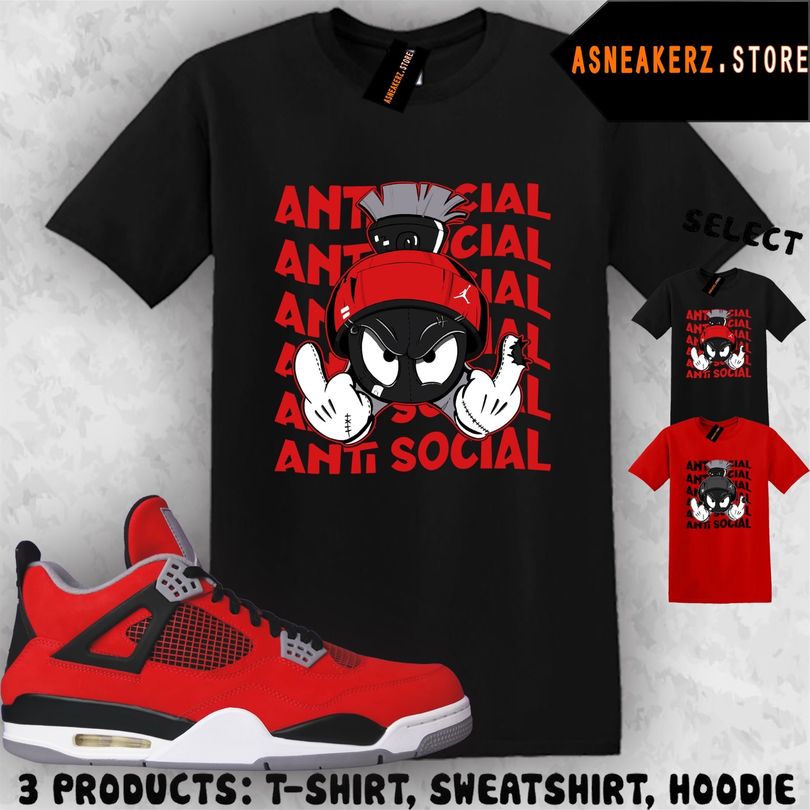 Shirt Matching AJ 4 Toro Bravo 2026 To Match Sneaker Anti Social Martian T-Shirt