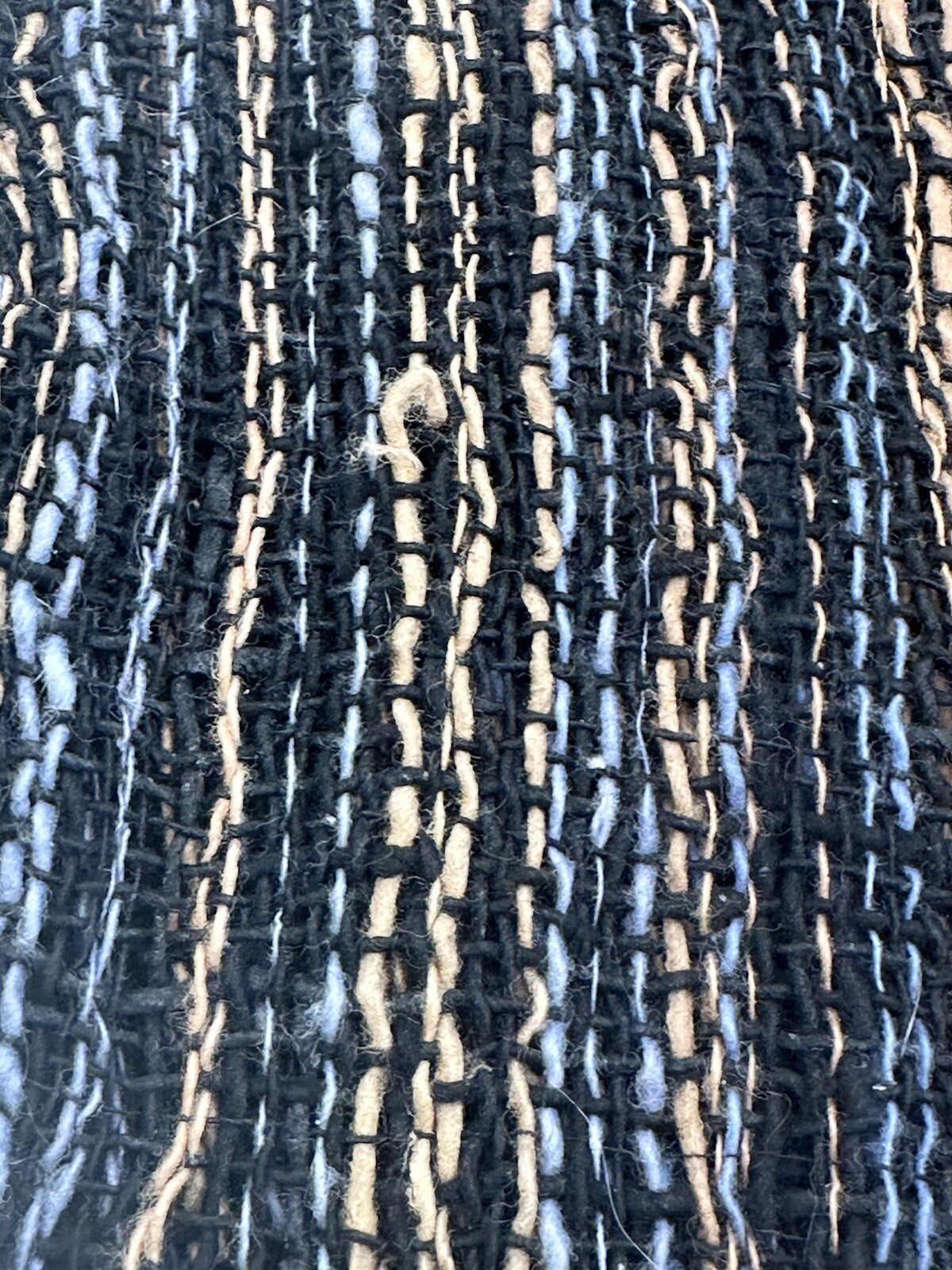Hand Woven Scarf Hemp Open Weave Blue Tan Black & White
