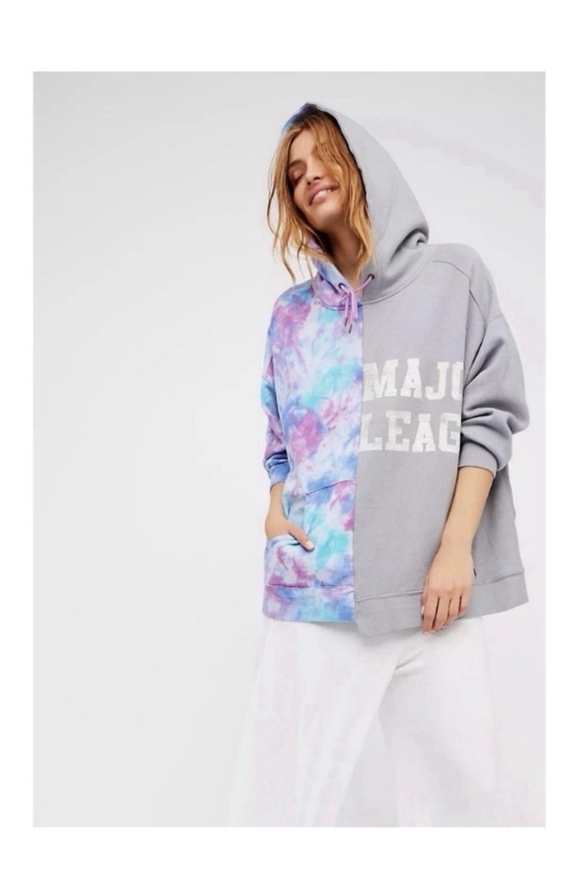 Free People Rare Two Tone Tie Dye Hooded Sweatshirt Size XL