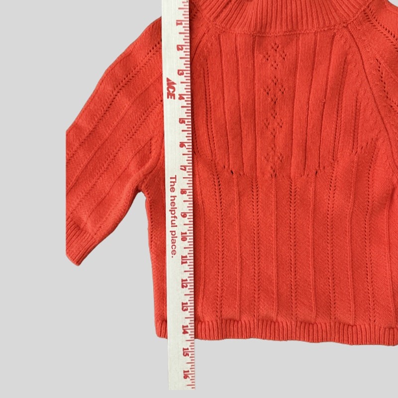 Intimately Free People Orange Pointelle Crop Knit Sweater 3/4 Sleeve XS