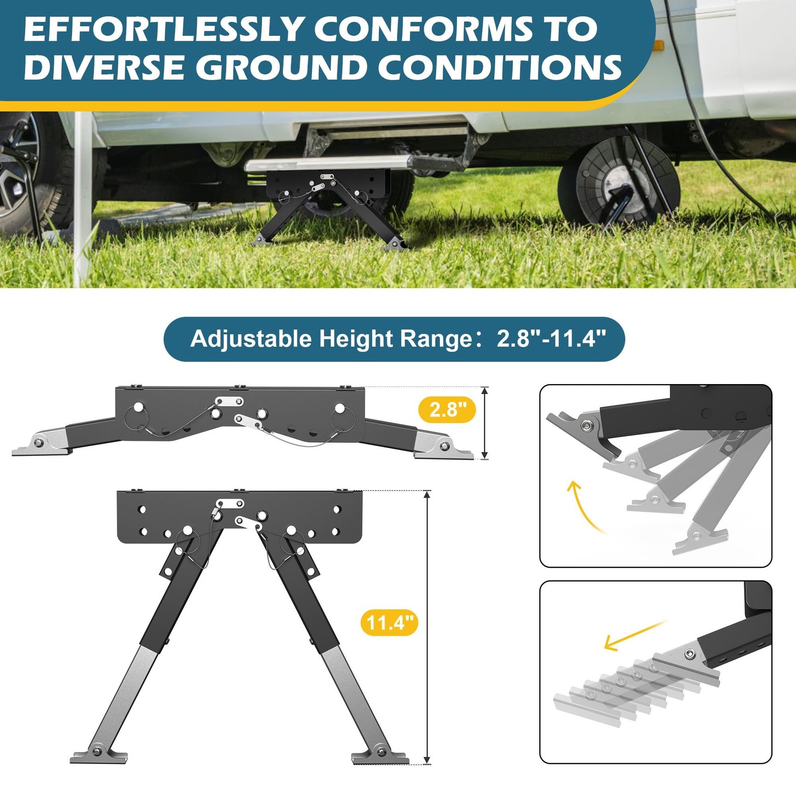 Marudina Adjustable RV Step Stabilizer Kit 2.8-11.4in Black