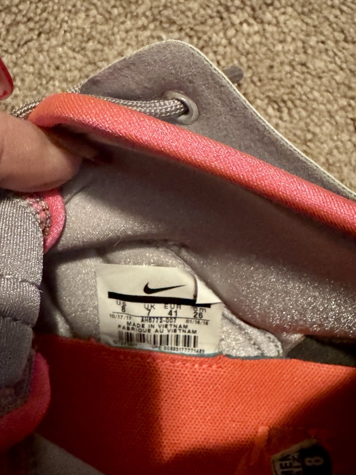 Nike Air Force 270 Gray Orange Neon Pink Men’s Mid Lace Up Strap Sneaker Size 8