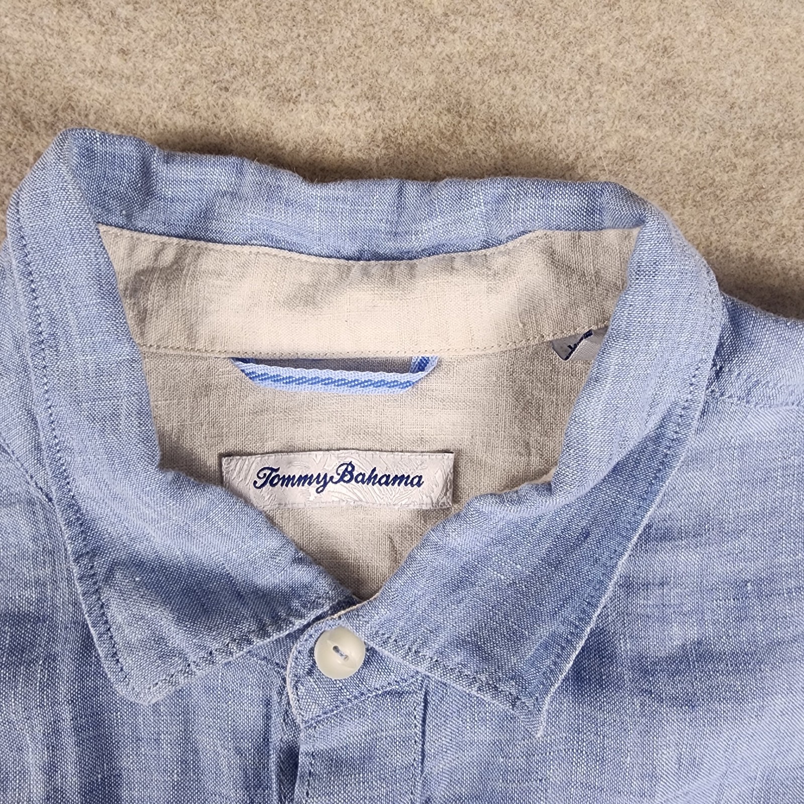 Tommy Bahama Relax Blue Linen Long Sleeve Button Down Shirt XL Beach Island Surf