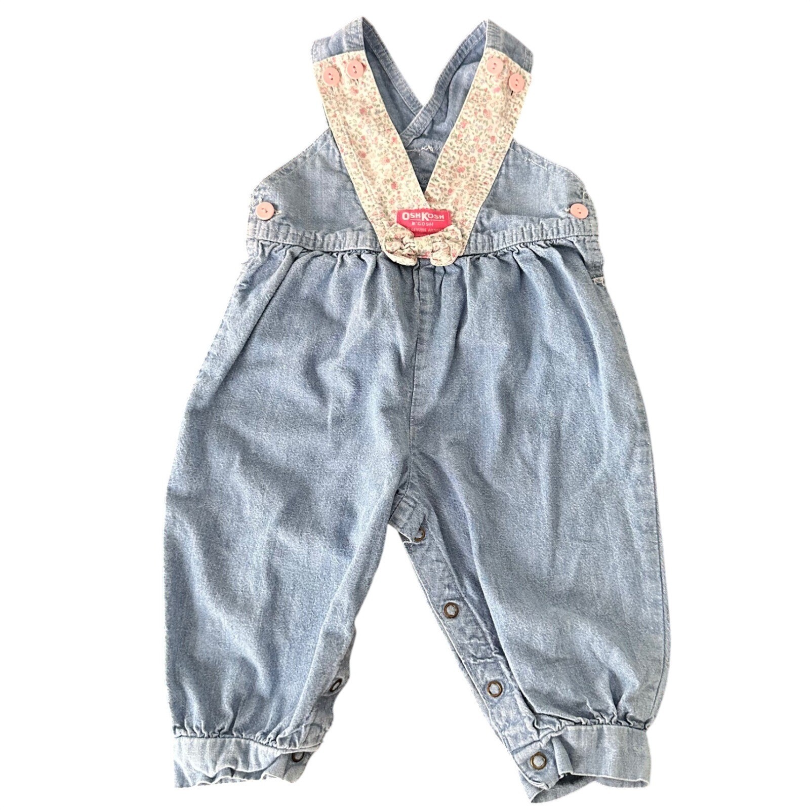 OshKosh B’gosh Overalls Girls 18M Blue Floral Vestbak Vintage Denim Bow Pink