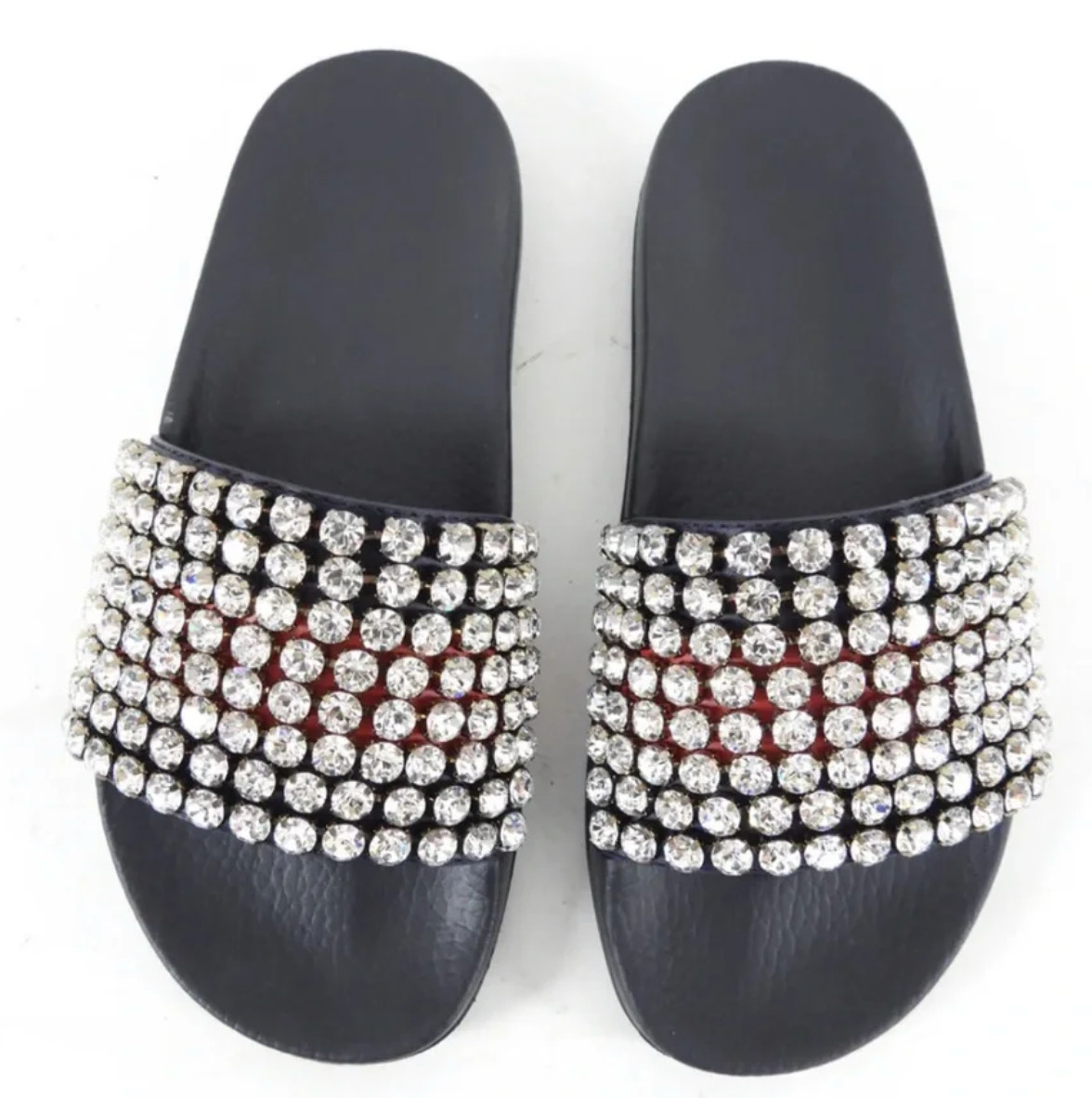 Gucci Women’s Crystal-Embellished Web Slides Black Size 37