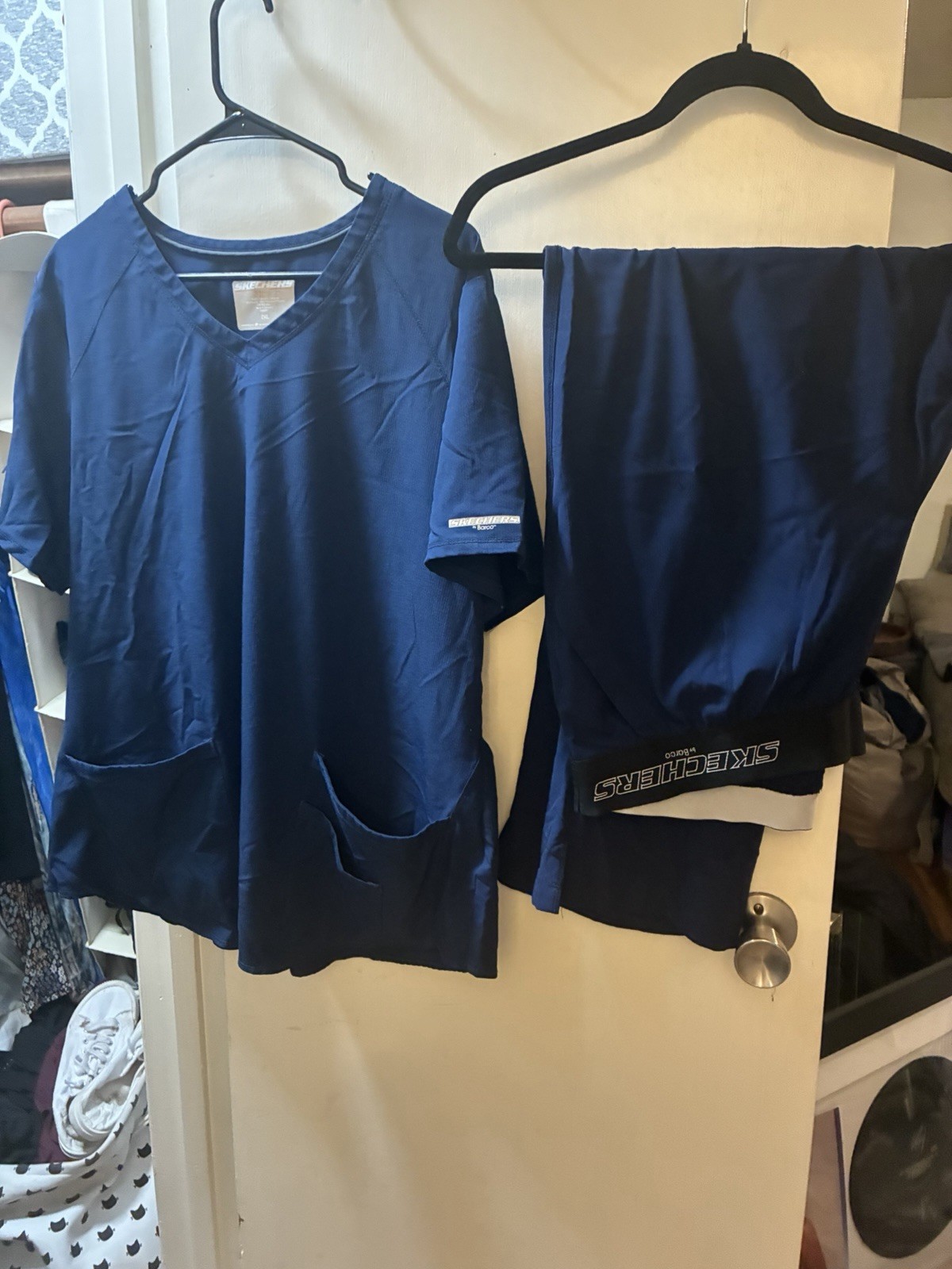 Skechers by Barco Navy Solid Unisex Medical Scrub Set Top & Pants Size 2XL