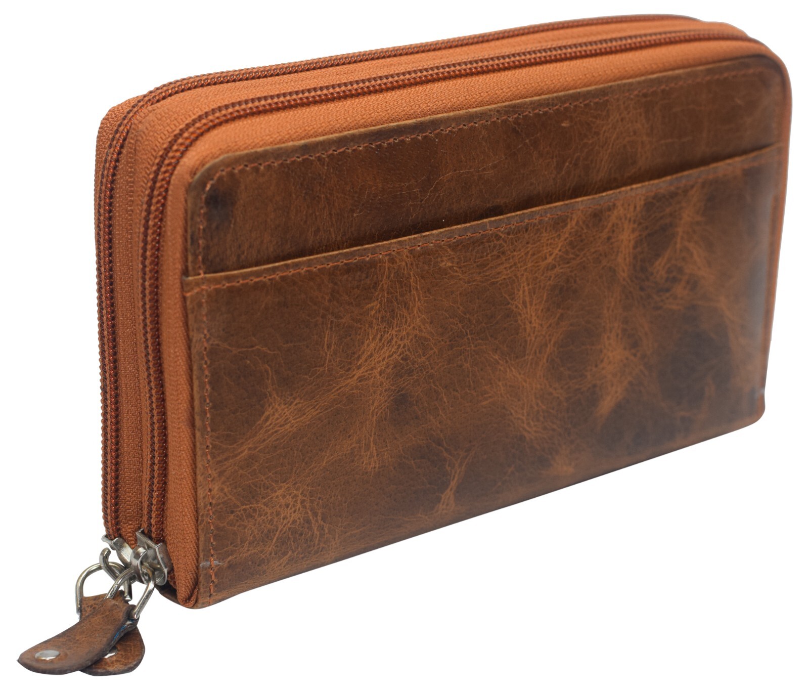 RFID Blocking Genuine Leather Checkbook Secretary Wallet 2 Zipper Card Organizer