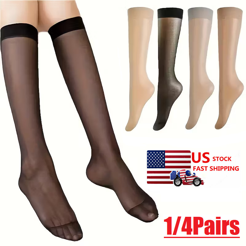 4× Sheer Knee High Socks 20D Premium Silky Soft Nylon Stockings Control Top USA