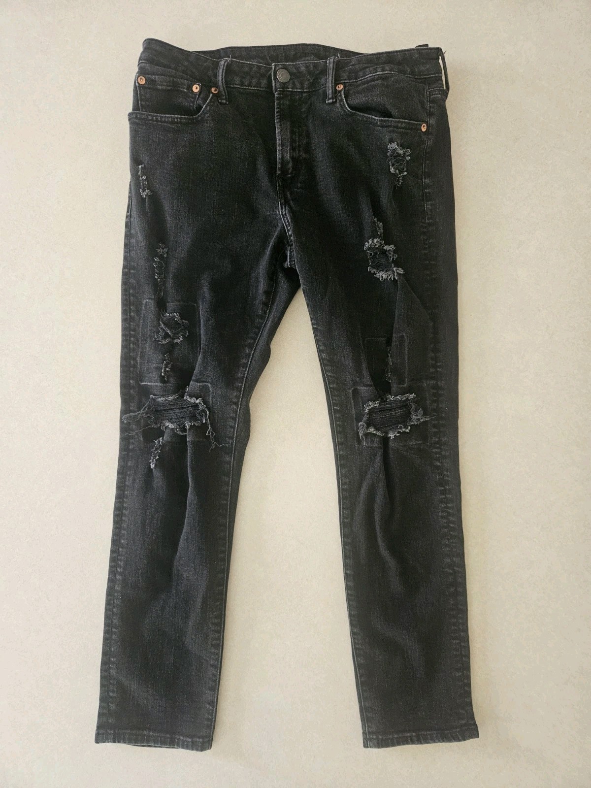 Men’s American Eagle Jeans 34×30 Black AirFlex+ Distressed Ripped Stretch Denim