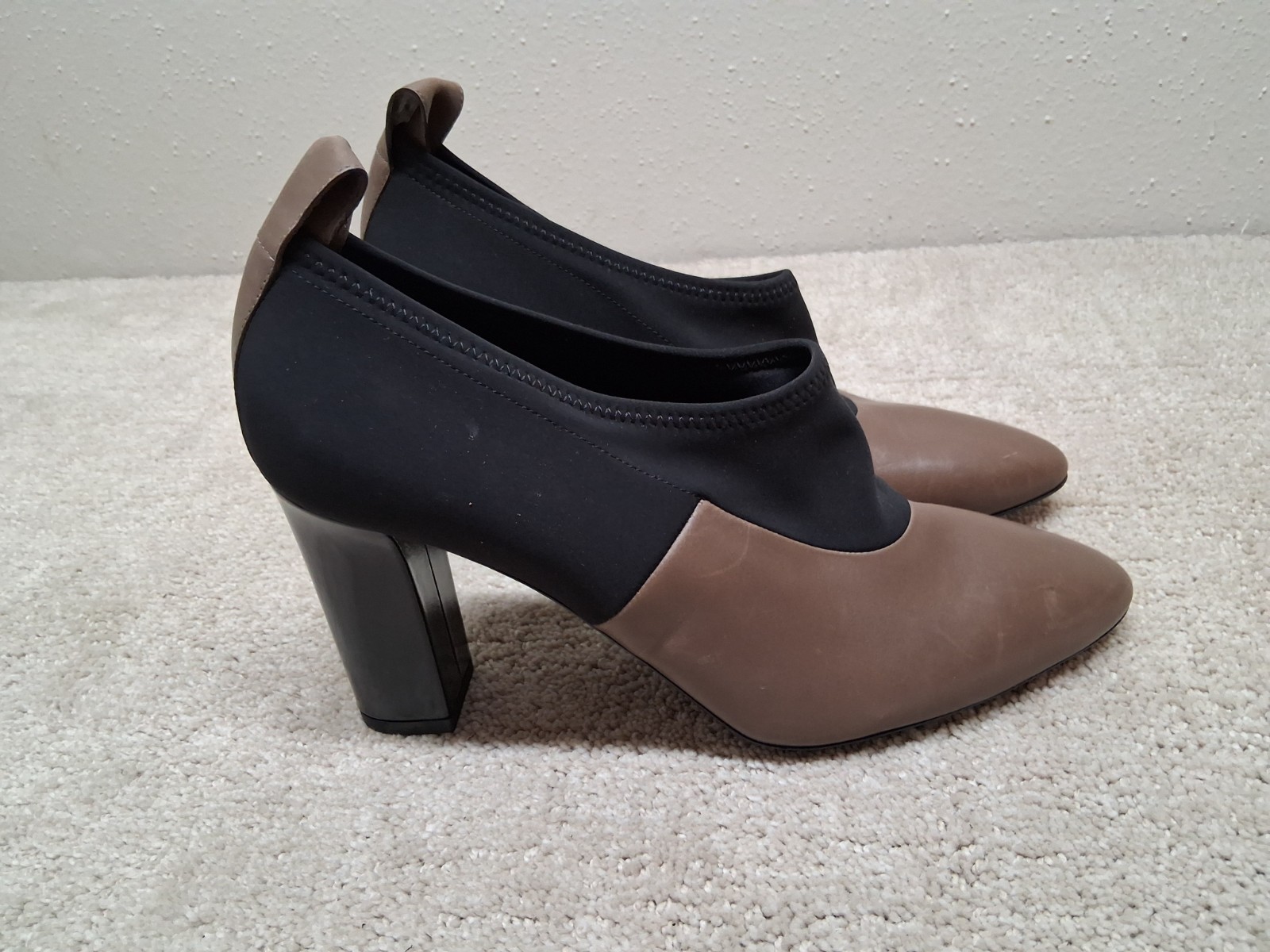 Via Spiga Heels Womens US 11M EUR 38 Tan Leather And Black Fabric ITALY
