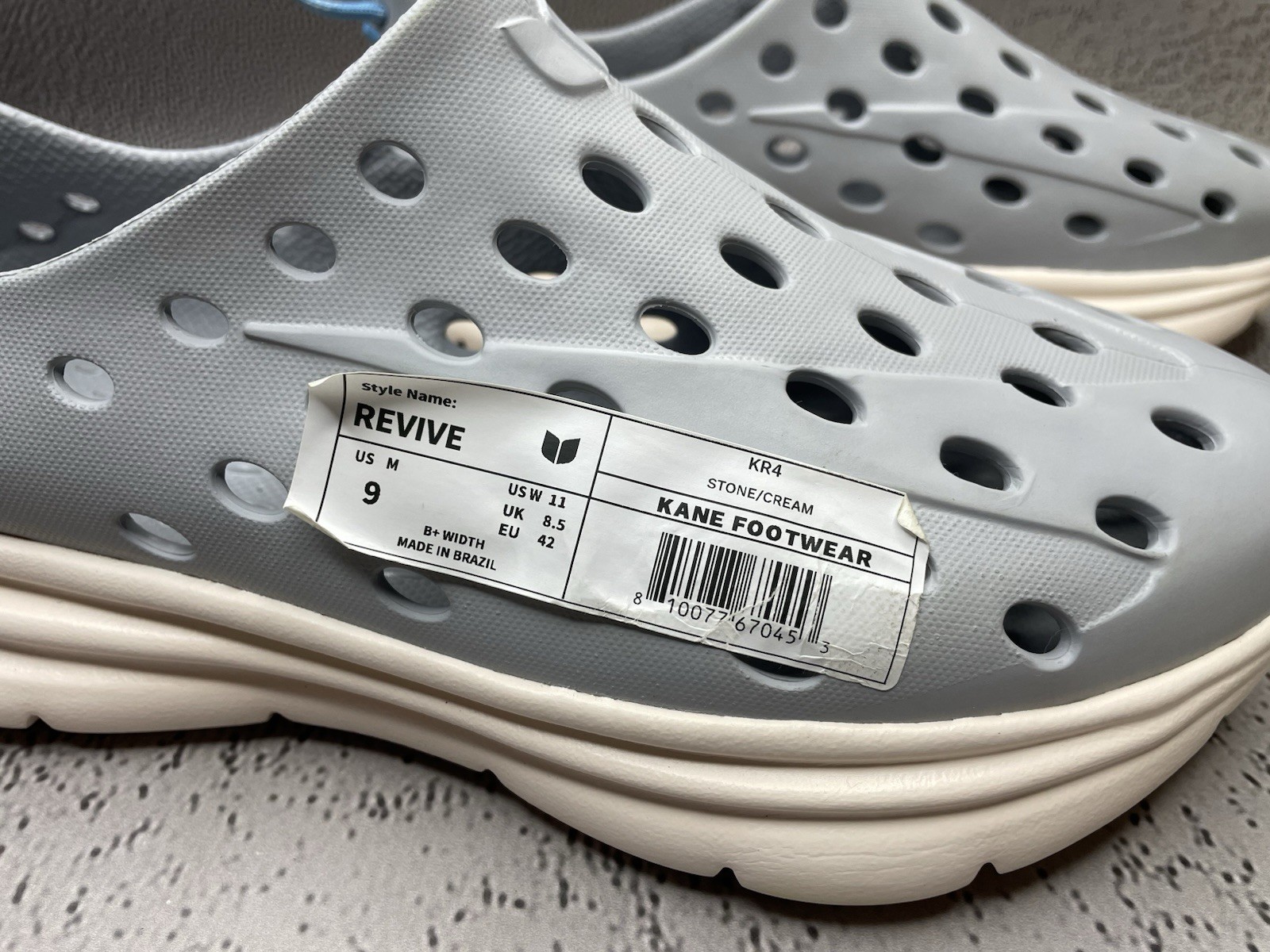 Kane Revive Shoes Stone Cream Gray Vented Rubber Sneakers Size US M 6 W 8