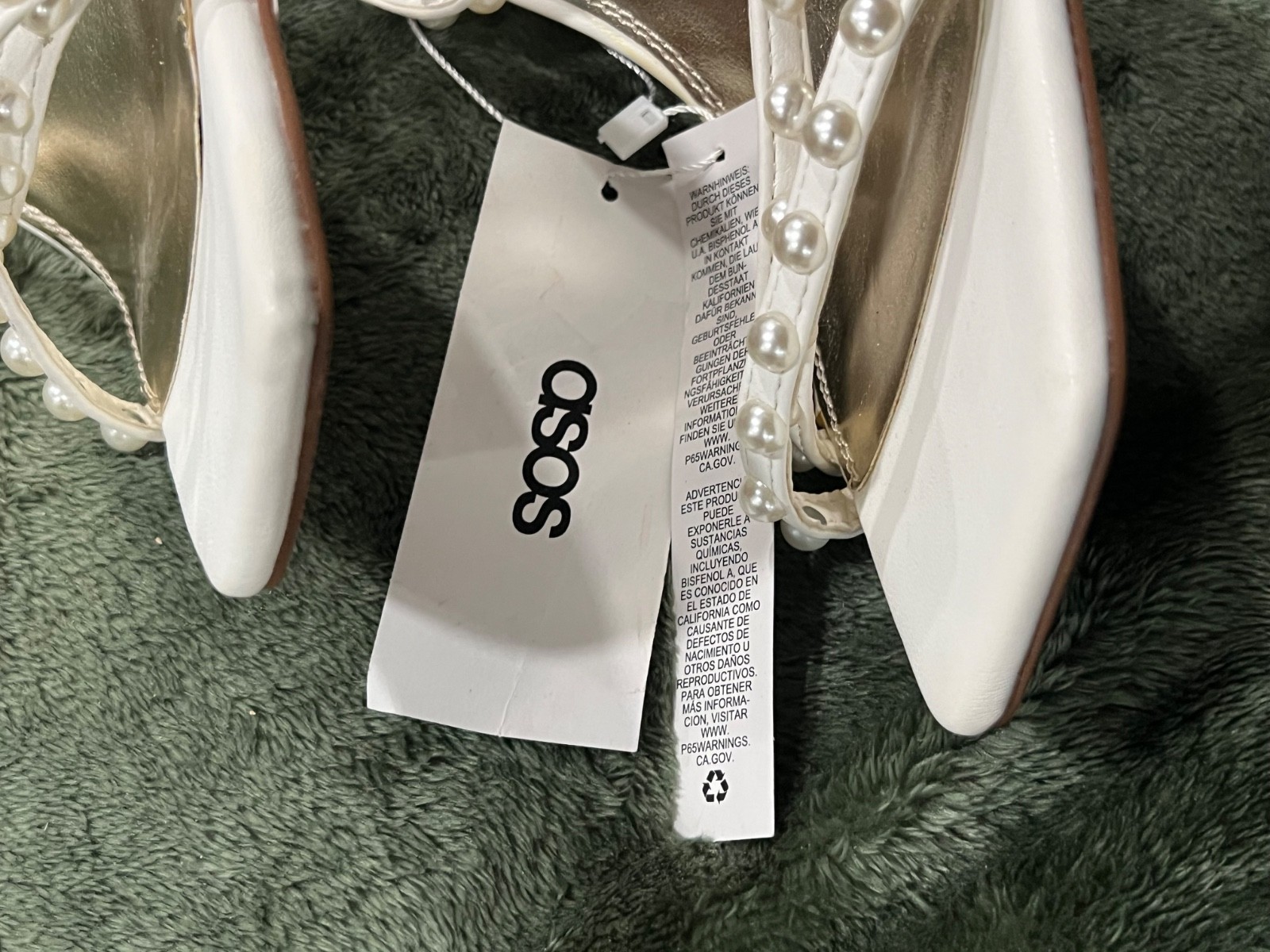 ASOS DESIGN Hotel Pearl Detail Barely There Block Heel Sandals in ivory.