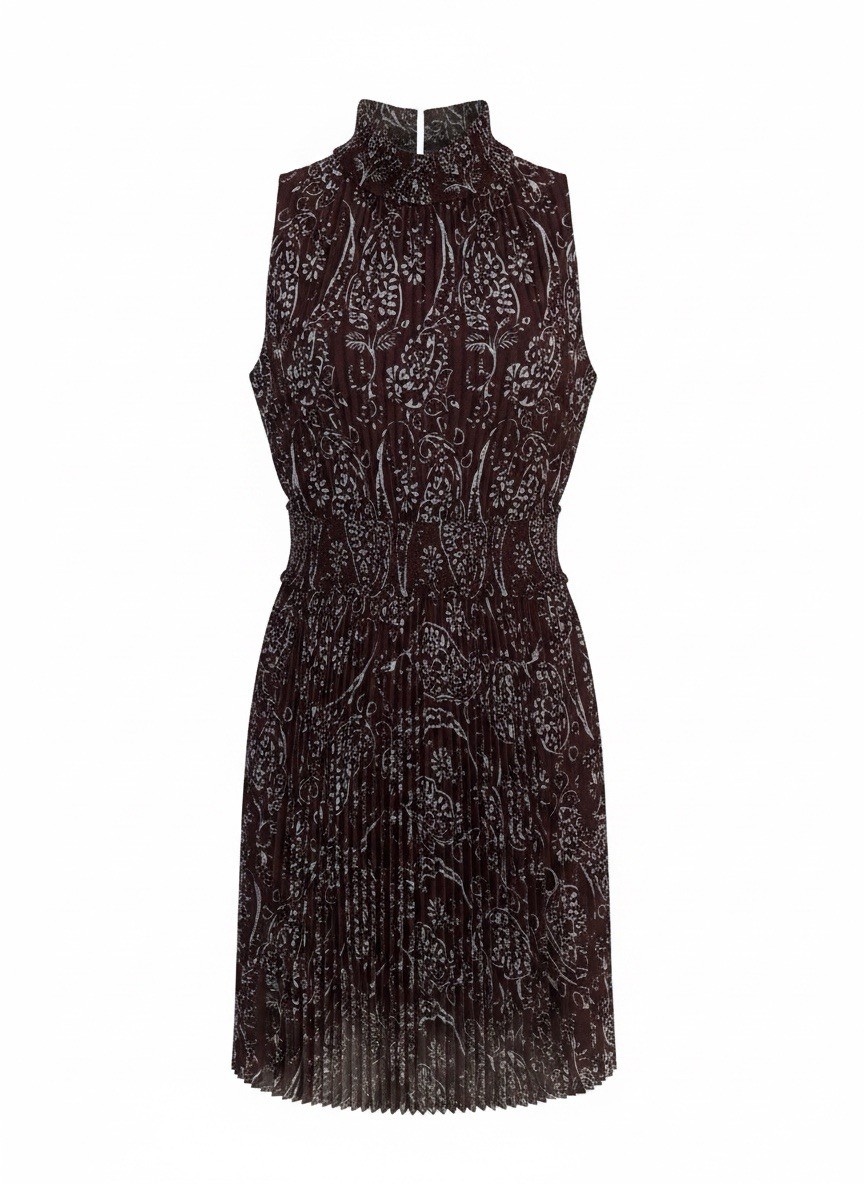 Nanette Lepore Women’s Sleeveless Dress Pleated Brown Floral Size 12 NWT