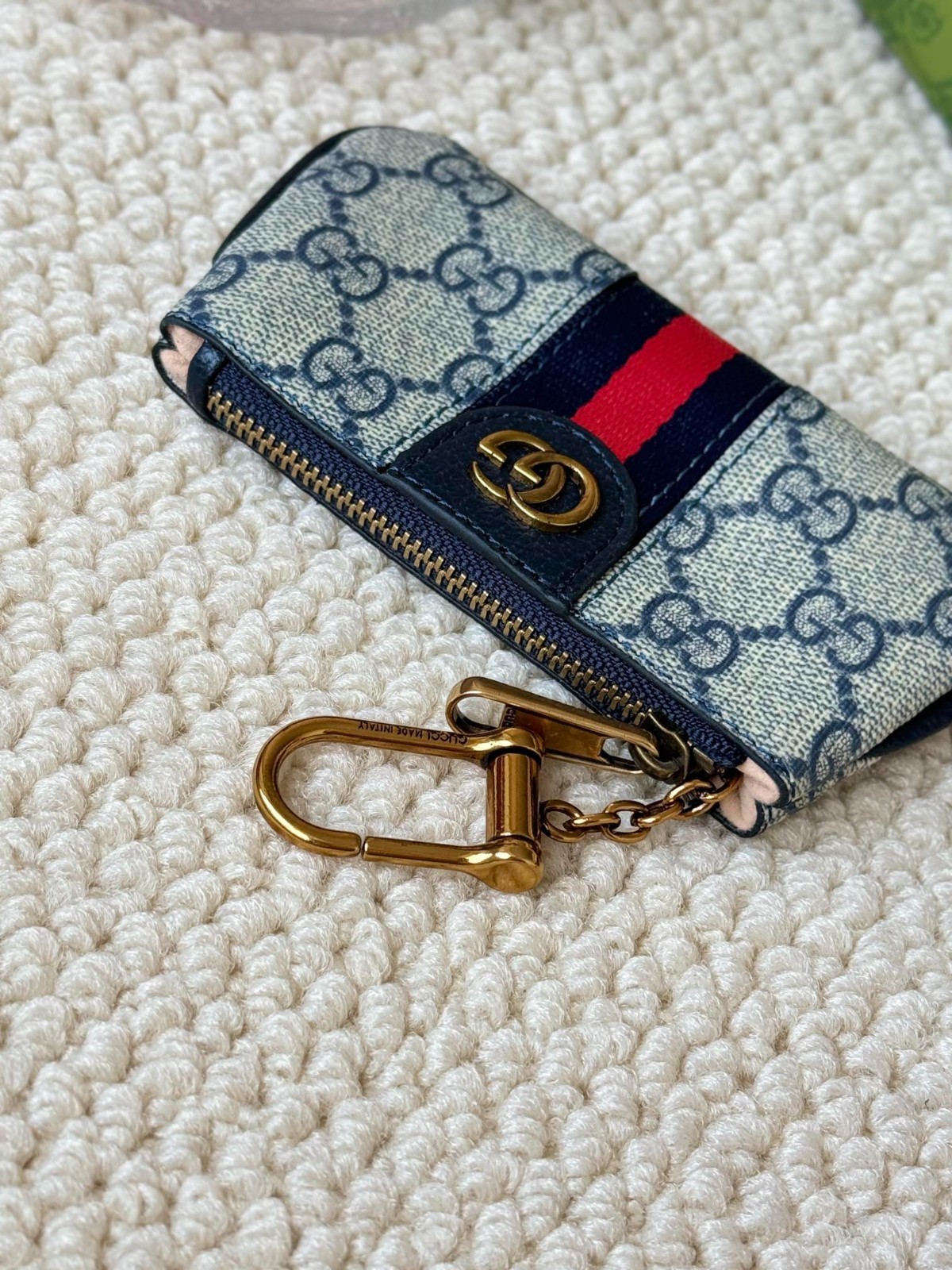 GG Blue Supreme Canvas Web Ophidia Key Pouch