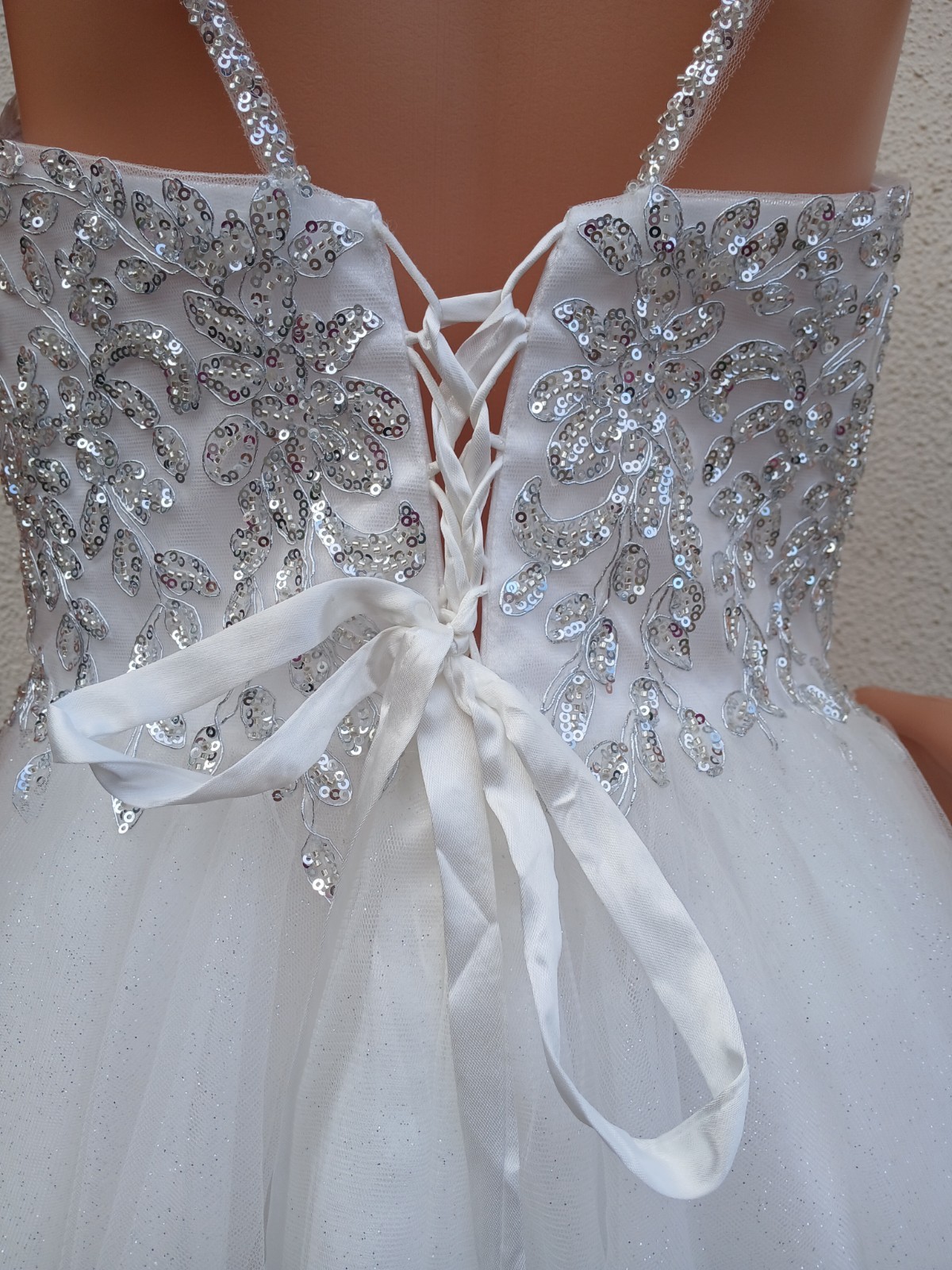 Ladivine Cinderella Divine White Silver Sequin Homecoming Dress Corset Back (L)
