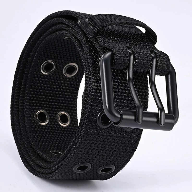 Luxury Nylon Belts Men’s Double Grommet Belt Buckle Outdoor Sport Belt for Jeans