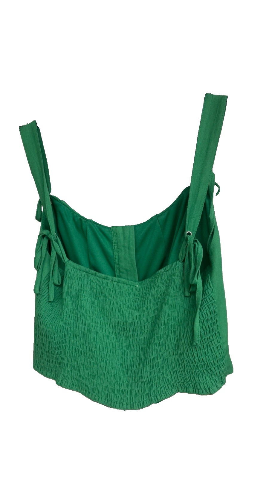 Altar’d State Green Corset Crop Top Women’s Large Tie Shoulder Smocked Back Hook