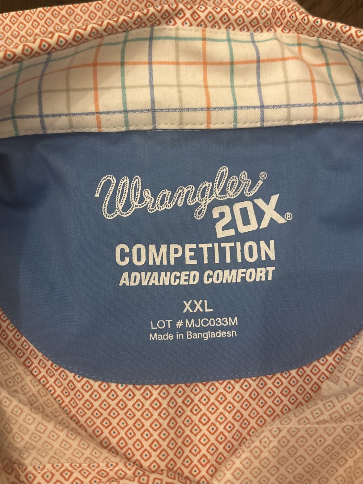 Wrangler 20X Competition Advanced Comfort Men’s XXL Long Sleeve Shirt Orange Geo