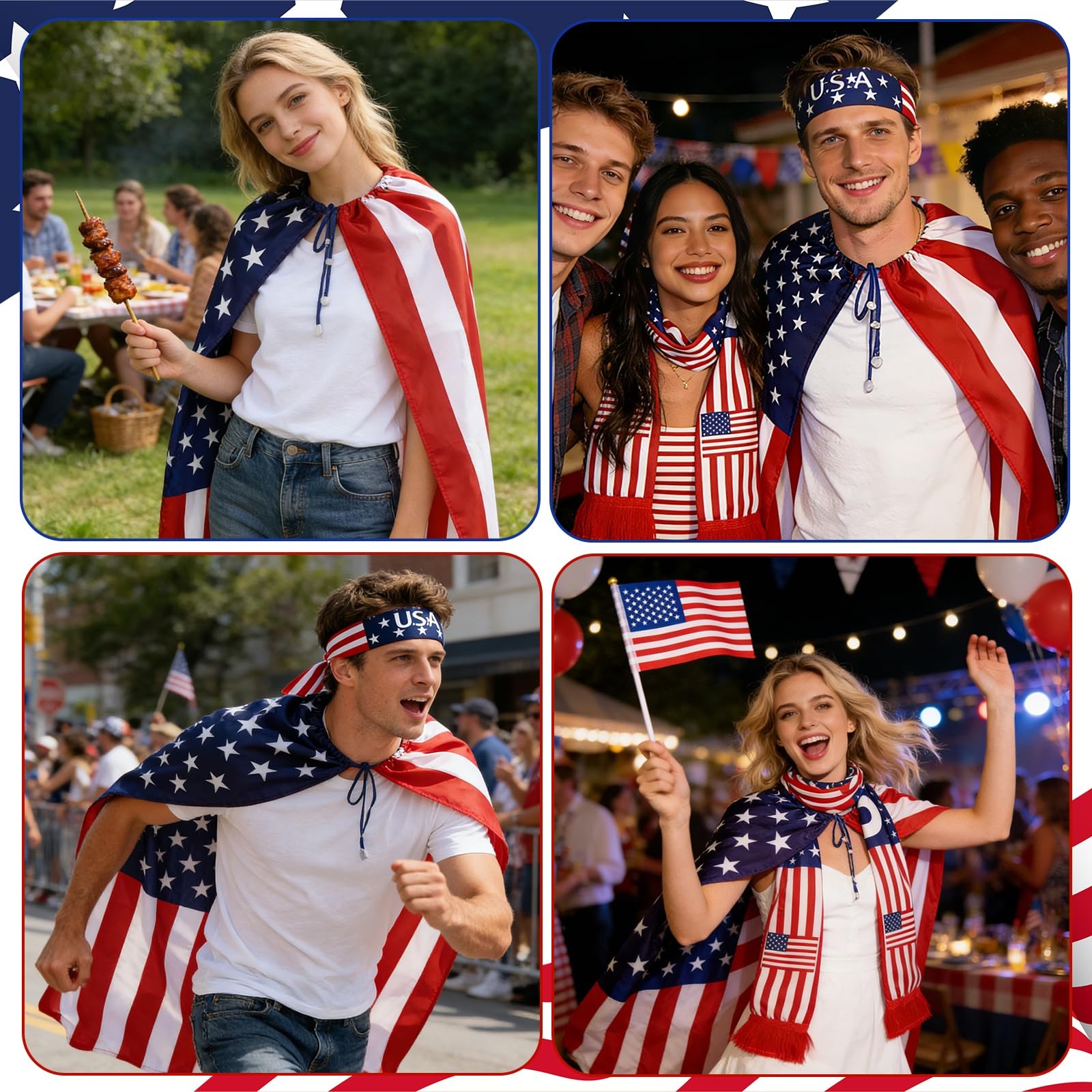 American Flag Costume Set, Patriotic USA One Size, Red, Blue, White