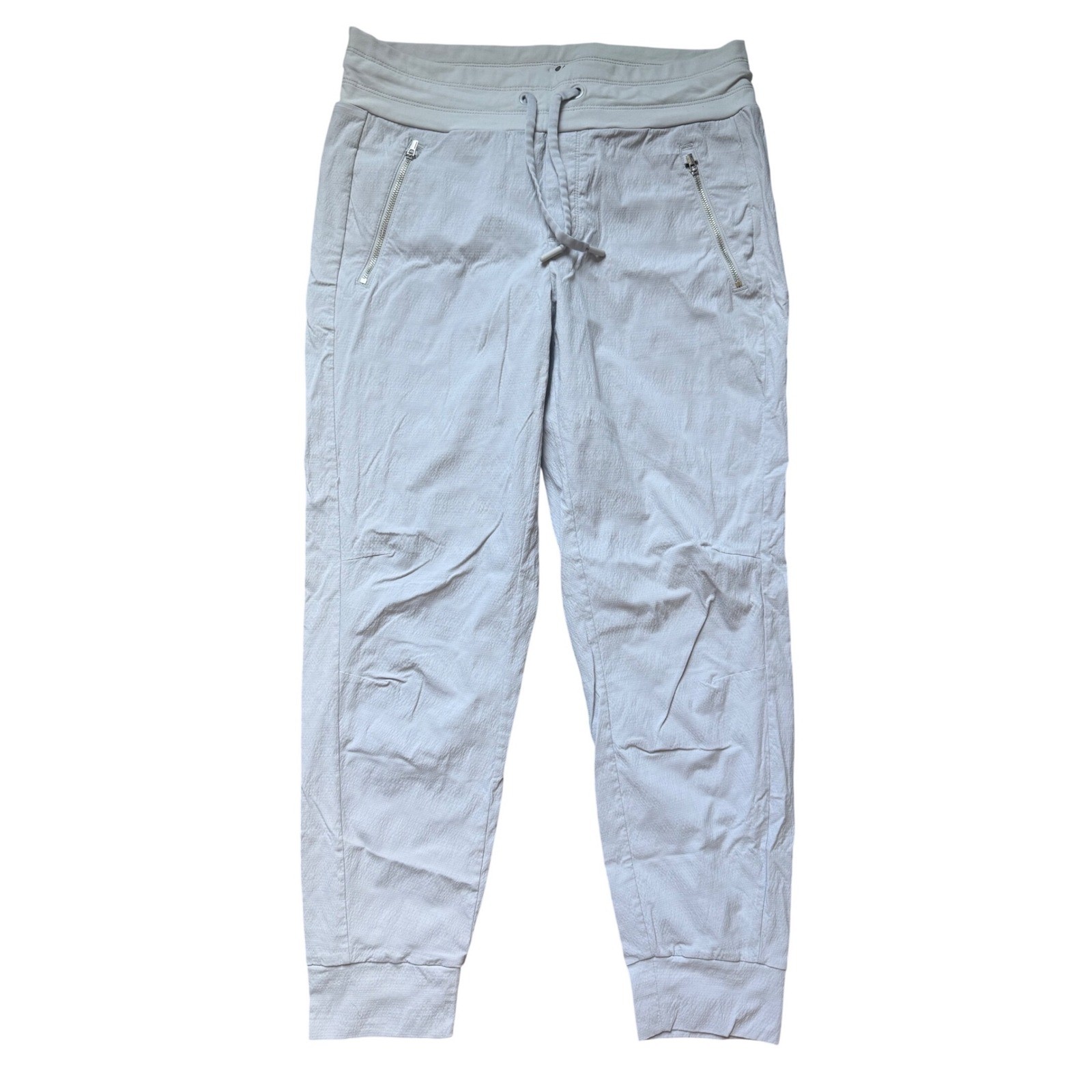 Athleta La Viva Jogger Pants Light Grey Size 8 Hiking Travel Lightweight Zipper