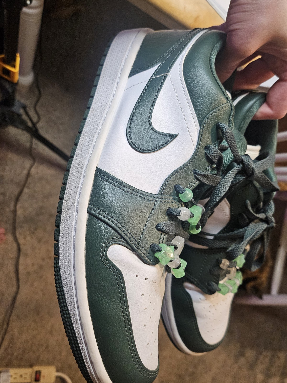 7.5 men’s/9 Women’s- Air Jordan 1 Oxidized Green with beaded laces