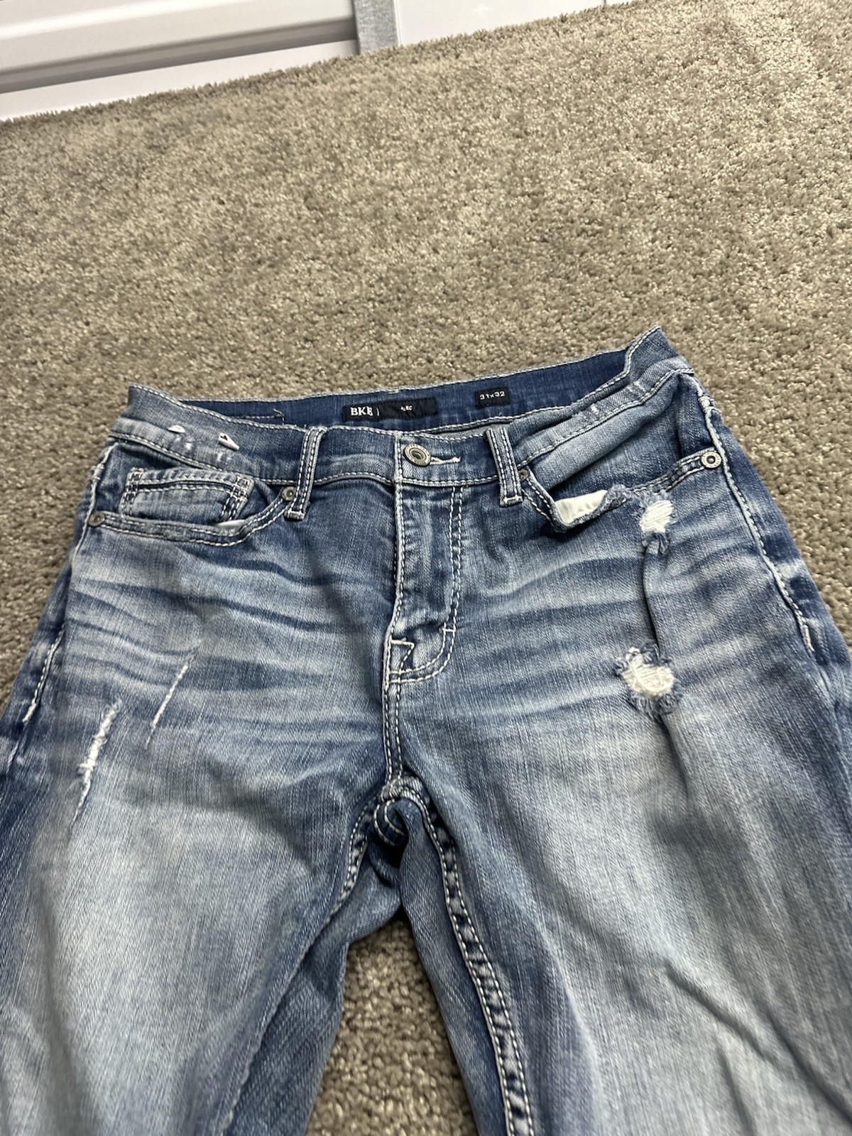 BKE Buckle Alec Straight Leg Jeans Men’s 31×32 Blue Stretch Denim Pants Distress